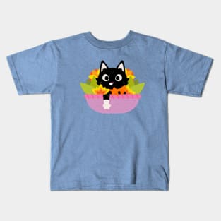 Kitty in flower basket Kids T-Shirt